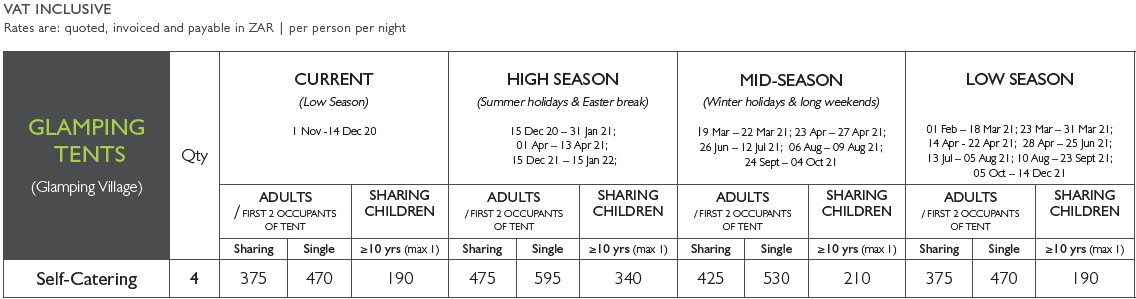 Hopewell Conservation Estate Glamping Tents Rates